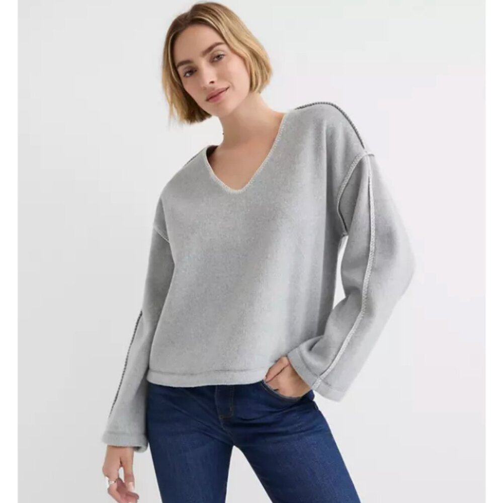 LOFT - Heathered Whipstitch Fleece Top